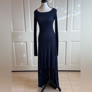 BCBGMaxAzria Navy High-Low Ribbed Knit Long Sleeve Dress - Size Small
